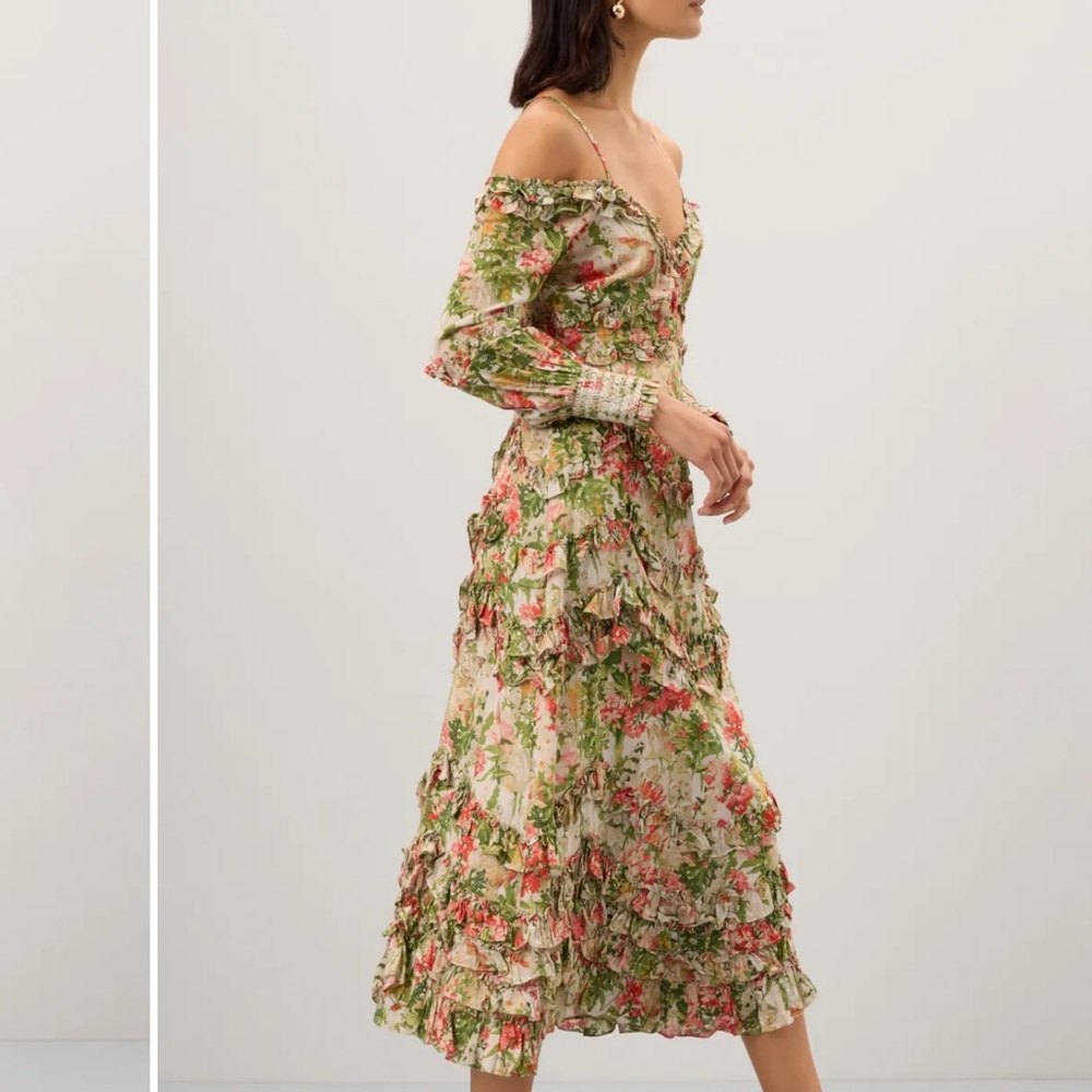 Mac Duggal Floral Print Ruffle Cold Shoulder Long Sleeve Midi
Dress - Picture 3 of 8